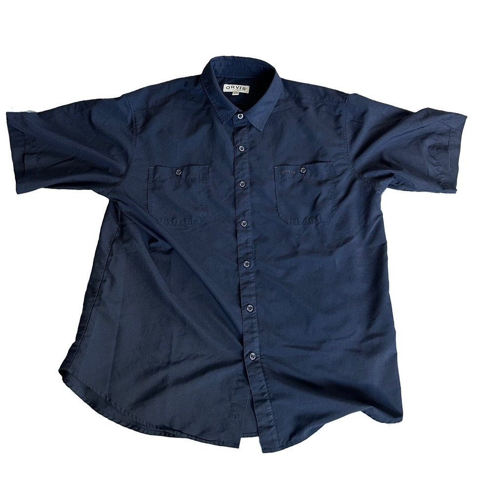 Orvis Men Navy Blue Short Sleeve Button Down Shirt XL Classic Collection 1494392